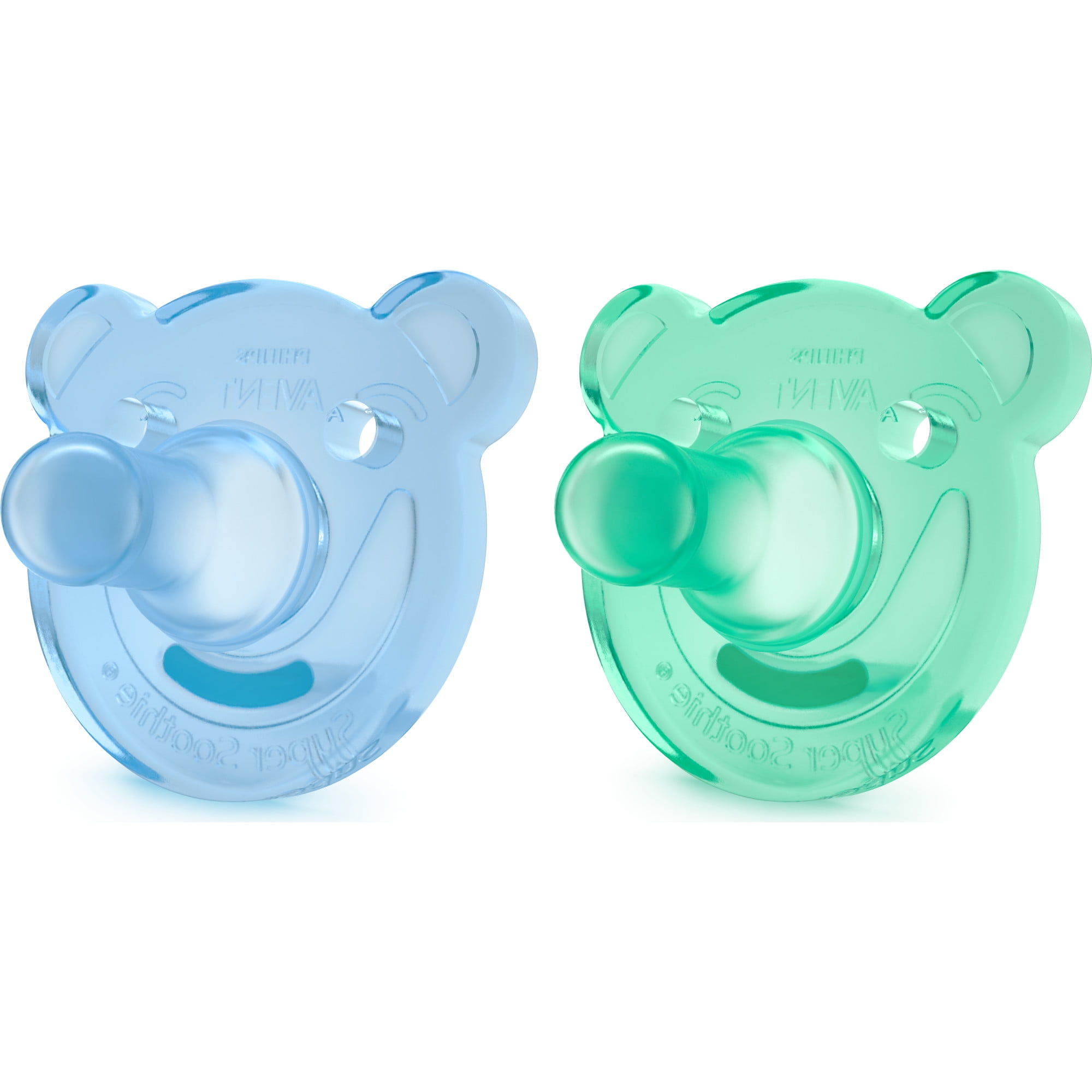 Philips Avent Soothie Pacifier, 3+ months, Green/Blue, Bear Shape, 2