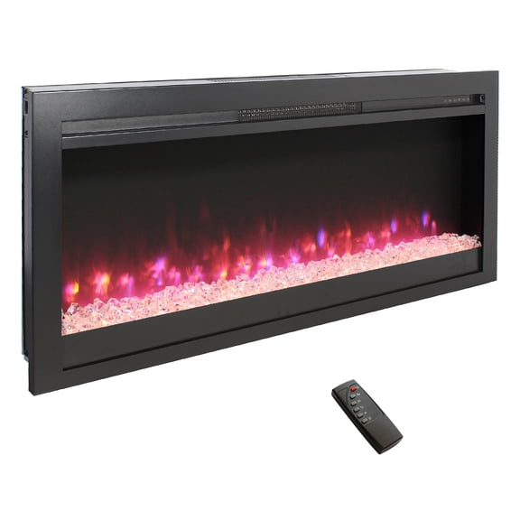 JERFIT 44 inch Wall Recessed Electric Fireplace Insert with Remote, Multi-Color 3D LED Flame Effect, 1400W Heater for Bedroom, Living Room, Antique Black