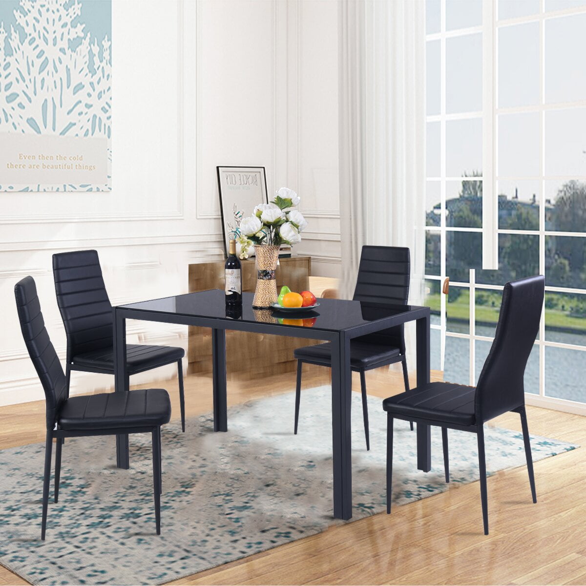 Gymax 5 Piece Table Chair Kitchen Dining Set Furniture Glass Metal ...