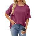 thumbnail image 3 of Hibeli Women Round Neck Short Sleeve Solid Color Loose T-shirt, 3 of 7
