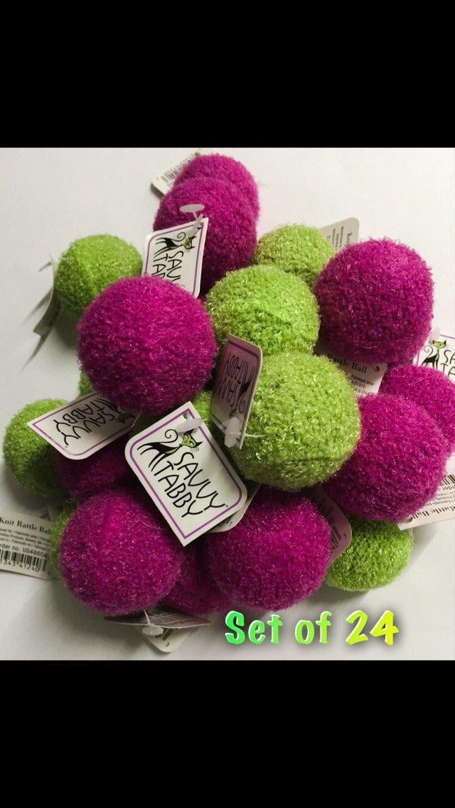 Cat Rattle Balls Canister of 45 Soft Knit Covered 1 1/2" Assorted Colors 