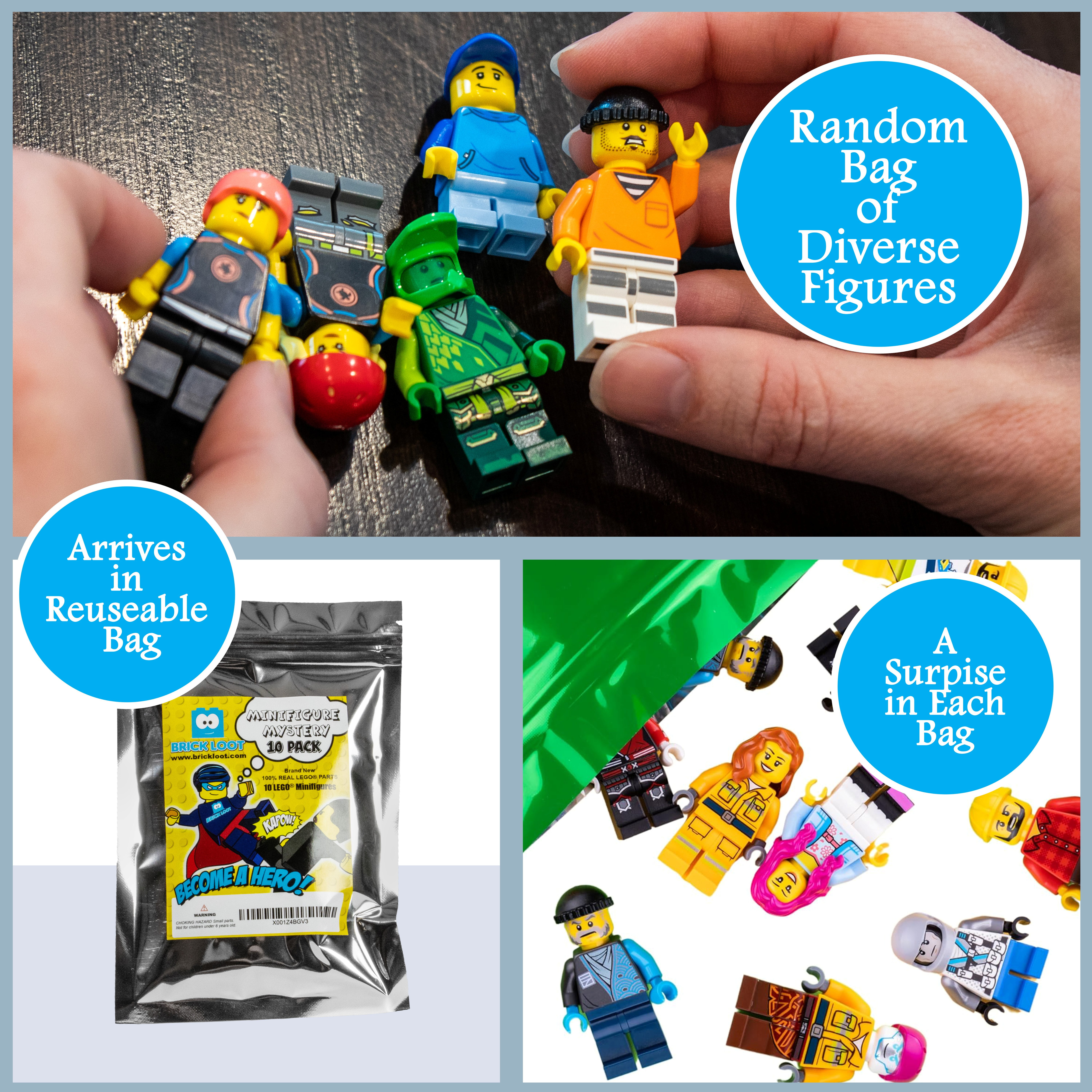 Brick Loot Random LEGO Minifigures Mystery 10-Pack Collectible Unique Characters