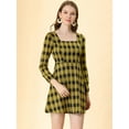 thumbnail image 2 of INSPIRE CHIC Women's Fall Square Neck Vintage Mini Plaids Dress, 2 of 6