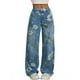 thumbnail image 1 of Pantalones Vaqueros Vintage de Tiro Alto con Estampado Floral y Pierna Recta para Mujer, Informales, de Verano Azul XL, 1 of 9