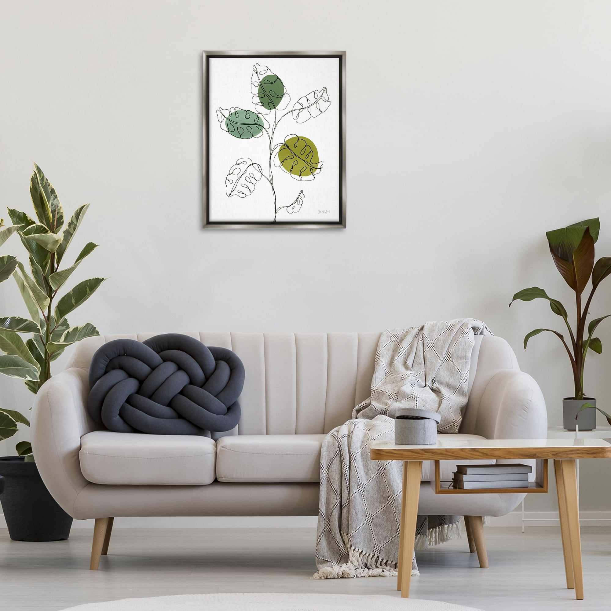 Stupell Industries Modern Garden Leaves Botanical & Floral Painting Gray Floater Framed Art Print Wall Art, 25 x 31