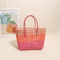 thumbnail image 4 of Colorful hollowed out hand-held woven bag, square large capacity grass woven bag, seaside vacation beach versatile women's bag (pink), 4 of 6