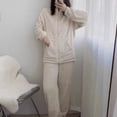 thumbnail image 5 of 2 Pcs/Set Winter Pajamas Set Thickened Coral Fleece Stand Collar Long Sleeves Top Elastic Waist Trousers Homewear Coat Loungewear Outfiit Lady Sleepwear, 5 of 8