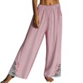 thumbnail image 2 of Endives Womens Wide Leg Pant Casual Daily Embroidery Flower Ptinted Cotton Linen Pant Retro Plus Size Pants Pink, 2 of 7