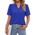 thumbnail image 3 of Fantaslook V Neck Henley Blouses for Women Dressy Casual Tops Summer Short Sleeve Shirts Fashion Clothes, 3 of 8