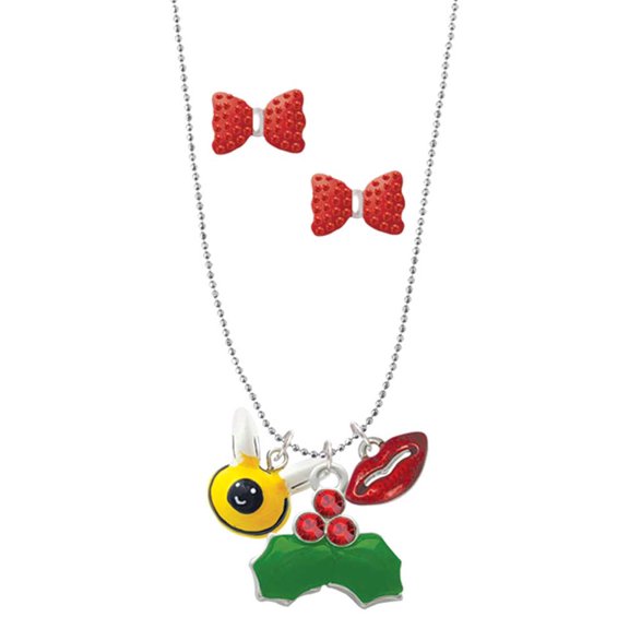 Delight Jewelry Resin Bumble Bee Christmas Kiss Charm Necklace and Stud Earrings