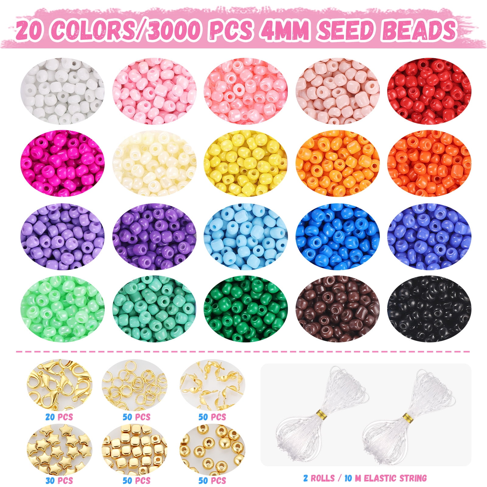 Funtopia Beads for Bracelets, 60 Colours, 21600 Pieces Beads Set 3 mm, 240  Pieces, 8 Set Letter Beads, 150 Smiles & Hearts & White Beads, 220 Small  Accessories for DIY Bracelets, Necklaces, Crafts : : Home & Kitchen