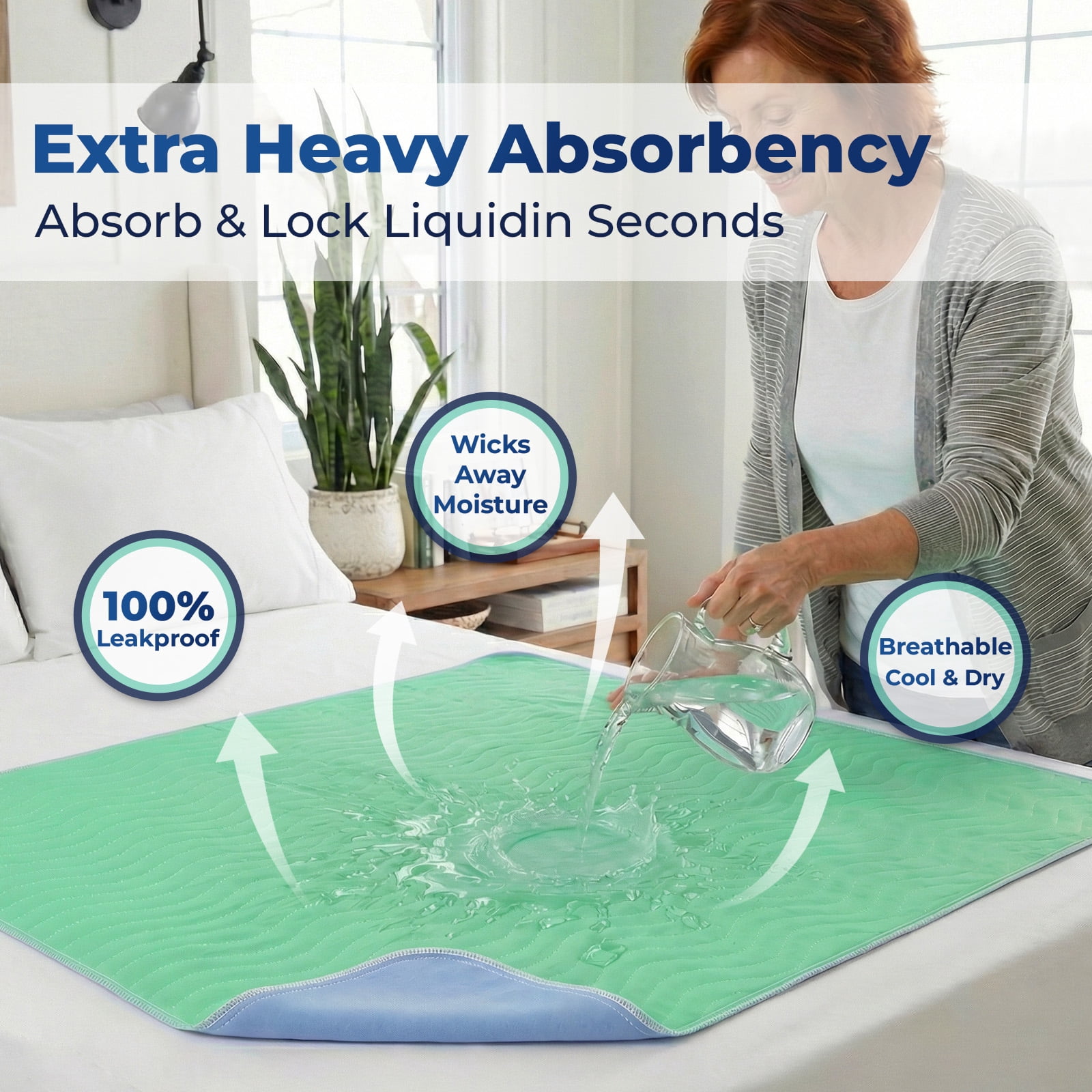 4pack 36” x 36” Extra Heavy Absorbency Washable Underpads, Waterproof Quick Drying Nursing Pads Incontinence Bed Pads, Reusable Washable Pee Pads for Dogs, Diaper Changing & Adults(Green)