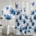 thumbnail image 4 of Navy Blue Floral Shower Curtain Set - 72" x 78" Washable Bathtub Curtain with 12 Hooks, Spring Flowers Butterflies Wooden Waterproof Fabric Stall Shower Curtains for Bathroom/Bathtub Décor, 4 of 6