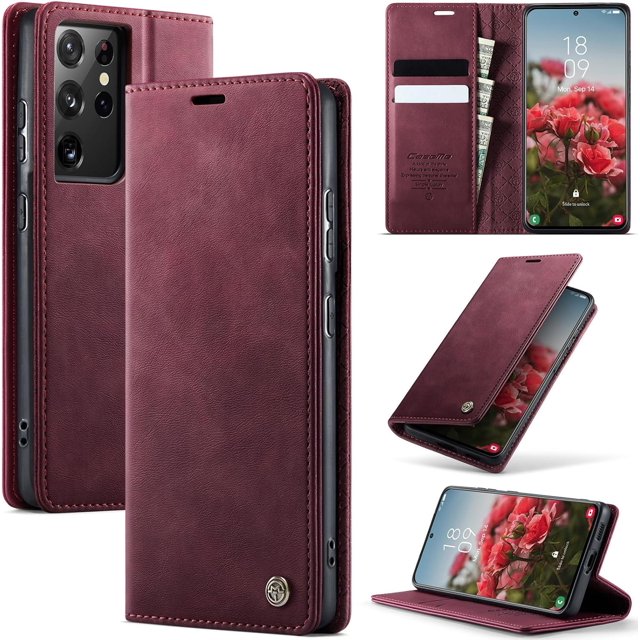 Funda tipo cartera para Samsung Galaxy S21 Ultra, de piel, con tarjetero, función atril, cierre magnético y bloqueo RFID de TPU a prueba de golpes, compatible con S21 Ultra