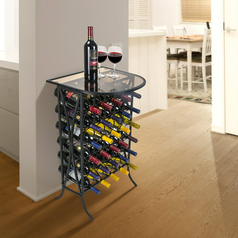 Sorbus Wine Rack Stand Bordeaux Chateau Style with Glass Table Top - Holds  30 Bottles of Your Favorite Wine - Elegant Looking French Style Wine Rack 