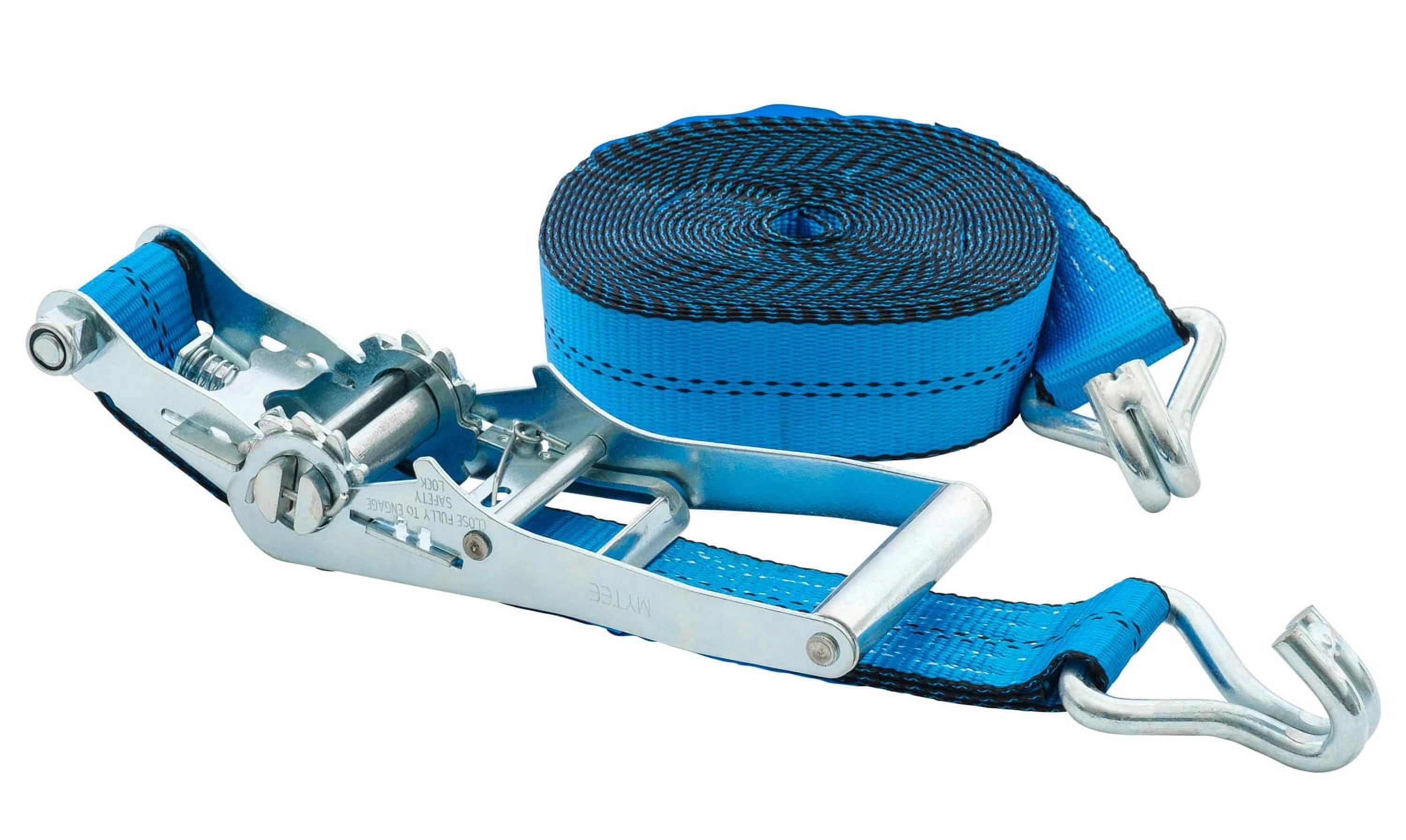 Mytee Products (10 Pack) 2 Inch x 30 FT Blue Ratchet Strap with J Hooks - 10,000 Lbs Breaking Strength - Heavy Duty Tie Down Cargo Truck Straps with Wire Hooks for Flatbed, Truck, Trailers Pickup