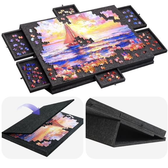 Ayieyill 1000 Piece Rotating Puzzle Board with Drawers and Cover,20"x30"Portable Felt Jigsaw Puzzle Table for Adults Portable,Lazy Susan Spinning Puzzle Boards Birthday Gift for Mom