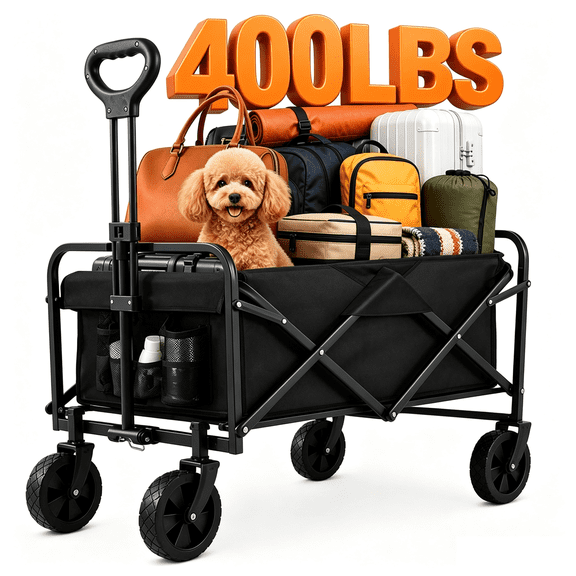 BN-LINK Collapsible Wagon Cart Max 400lb, Wagons Carts Foldable Carts, Lightweight Portable Utility Shopping Cart with Wheels, Folding Grocery Wagon Cart for Grocery, Camping, Shopping, Beach, Garden