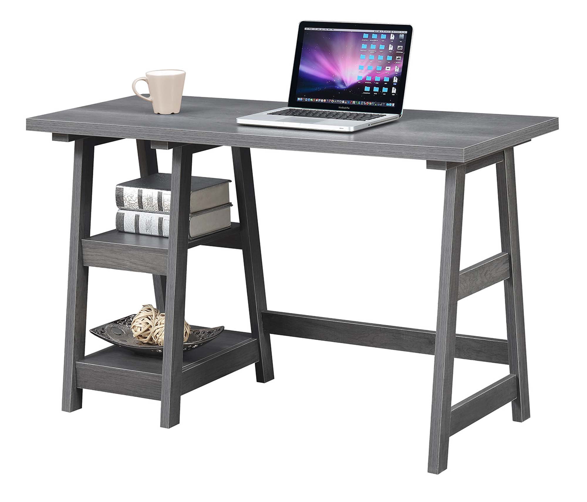 Convenience Concepts Designs2Go 29.25" Tall Trestle Desk with Shelves, Charcoal Gray