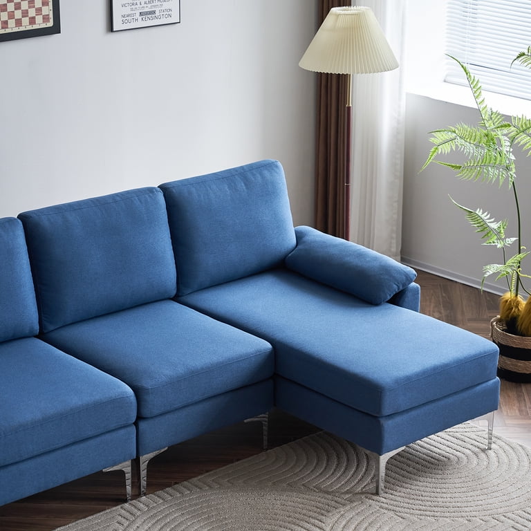 Ktaxon L Shaped Linen Fabric Sectional Sofa Set with Chaise, 4
