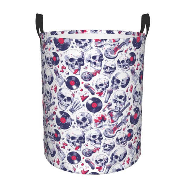 Balery music Skull record mike Cesta de ropa redonda con asas, impermeable, independiente, para ropa, juguetes, dormitorio y familia-Small