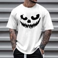 thumbnail image 2 of Glisme Halloween T Shirt For Men Pumpkin Face Graphic Short Sleeve Round Neck Shirt Party Cozy Soft Men Tees Size XL White, 2 of 4