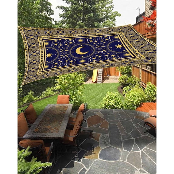 Sun Shade Sail 8'x10' Stars Moon Rectangle Sun Shade Sails Canopy Waterproof Yellow Bohemian Gorgeous Geometric Outdoor Sunshades Sand UV Block Cover Shades Cloth for Patio Backyard Garden Deck