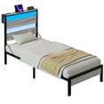 thumbnail image 6 of Bestier Twin Size Platform Bed Frame with Storage Headboard, LED Lights & USB Charging Station, Metal Bed Frame Gray, 6 of 13