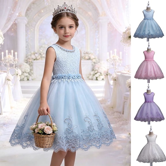 Xdegoge Flower Girl Dress for Wedding Lace Embroidery Floral Applique Tulle Tutu Skirt Princess Pageant Gown Toddler Birthday Party First Communion Formal Ceremony Wear Size 5 Years