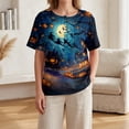thumbnail image 5 of JULMCOMO Halloween Shirts for Women Cotton Linen Funny Witch Pumpkin Ghost Print Henley Trendy Tunic Tops Holiday Costume Graphic Tees Blue 2XL, 5 of 9