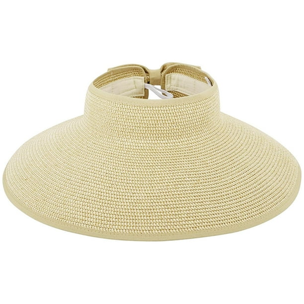 Sombrero de paja enrollable con ala ancha y visera solar para mujer con protección solar UPF 50+