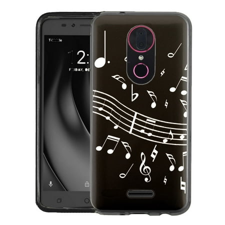For T-Mobile Revvl PLUS Case, OneToughShield ® Scratch-Resistant TPU Protective Slim-Fit Phone Case (Black Bezel) - Music Notes /