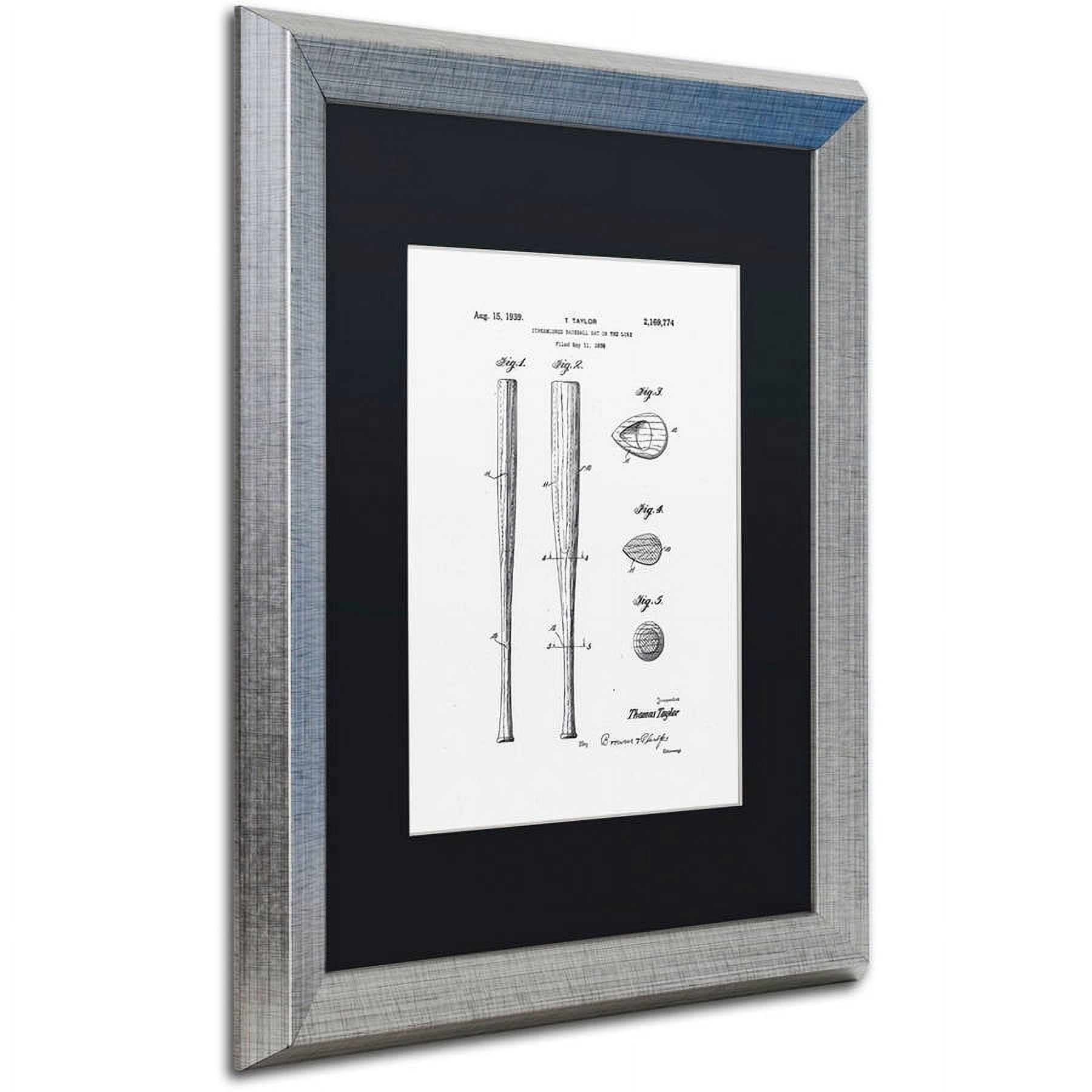 Trademark Fine Art "Baseball Bat Patent 1939 White" Canvas Art by Claire Doherty, Black Matte, Silver Frame