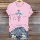 thumbnail image 4 of Mujeres Pantalones Cortos de Manga Corta Impresa Floral Cuello Redondo Superior / Camisa Poliéster, Blusa Casual de Moda para el Uso Diario Del Hogar, 4 of 5