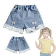 thumbnail image 2 of Toddler Girls' Shorts Kids Baby Little Summer Denim Elastic Waistband Flower Embroidery Jeans White Lace Shorts for Girls Blue Size 6-12 Months, 2 of 8