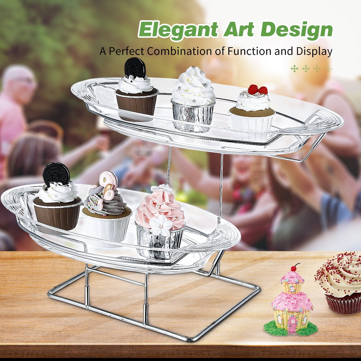 Tiered Serving Platter Appetizers /& More 2 Tier Server Stand with Bowls /& Tray Shrimp Perfect for Cake Dessert