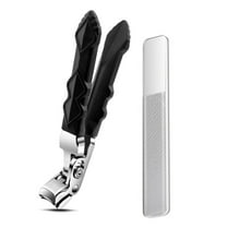 Black Long Handle Toenail Clippers for Seniors Non-Slip Wide Jaw Opening Clipmaster Pro Toenail Clippers with Catcher for Men for Thick Nails Ergonomic Curve Angled Head Toe Nail Clipper Sharp