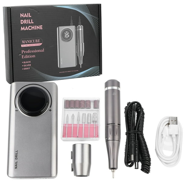 Taladro eléctrico recargable para uñas de 35 000 RPM, pulidor portátil para uñas, color gris perlado.