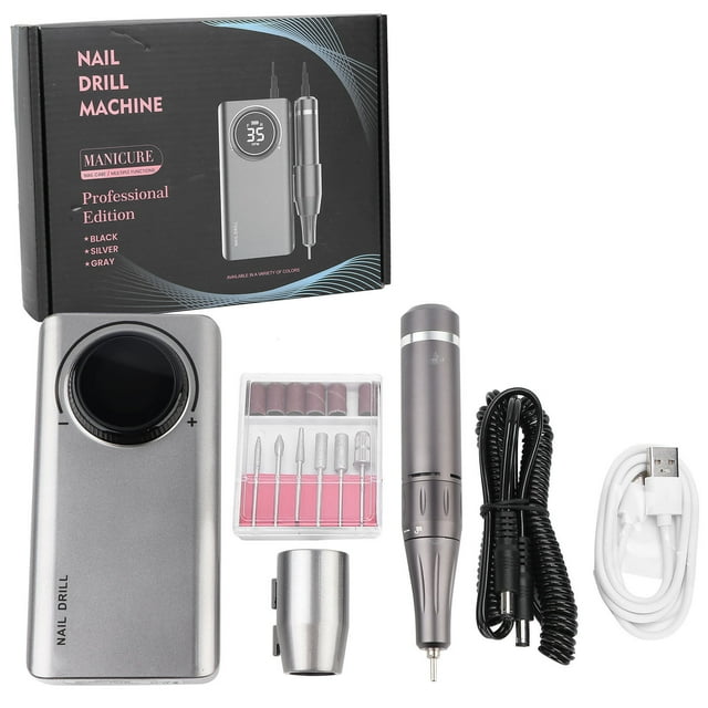 Taladro eléctrico recargable para uñas de 35 000 RPM, pulidor portátil para uñas, color gris perlado.
