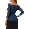 thumbnail image 3 of INSPIRE CHIC Women's Floral Lace Blouse Off Shoulder Sheer 3/4 Sleeve Peplum Top S Dark Blue, 3 of 6