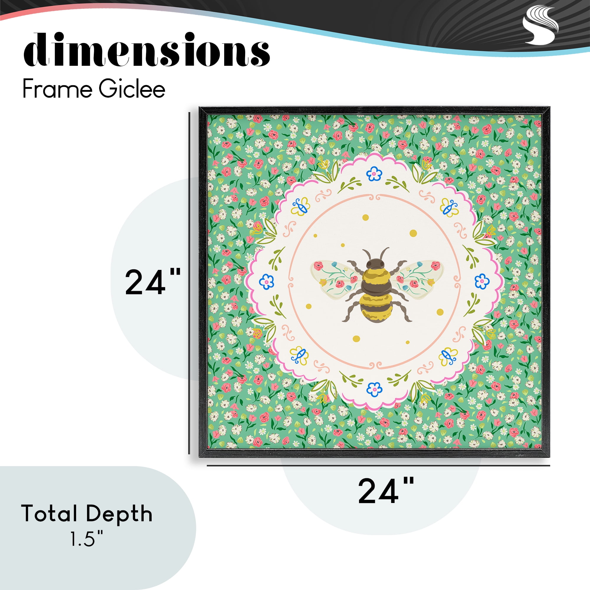 Spring Bee Delicate Florals Black Framed Giclee Art, design by Angela Steahling