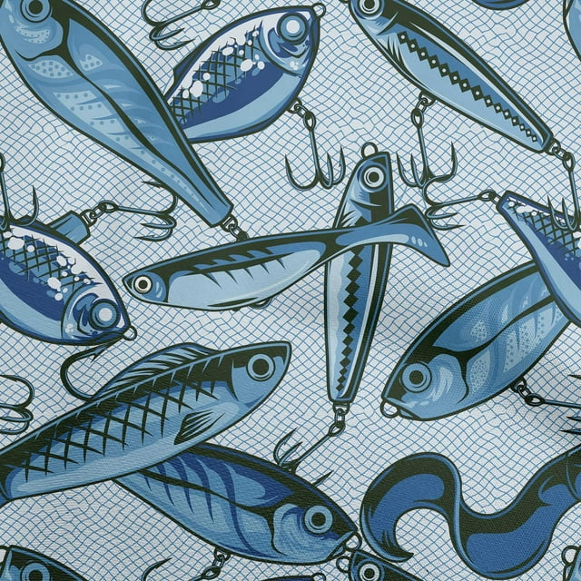 oneOone Cotton Poplin Twill Medium Blue Fabric Fish Craft Projects Decor Fabric Printed By The Yard 56 Inch Wide
