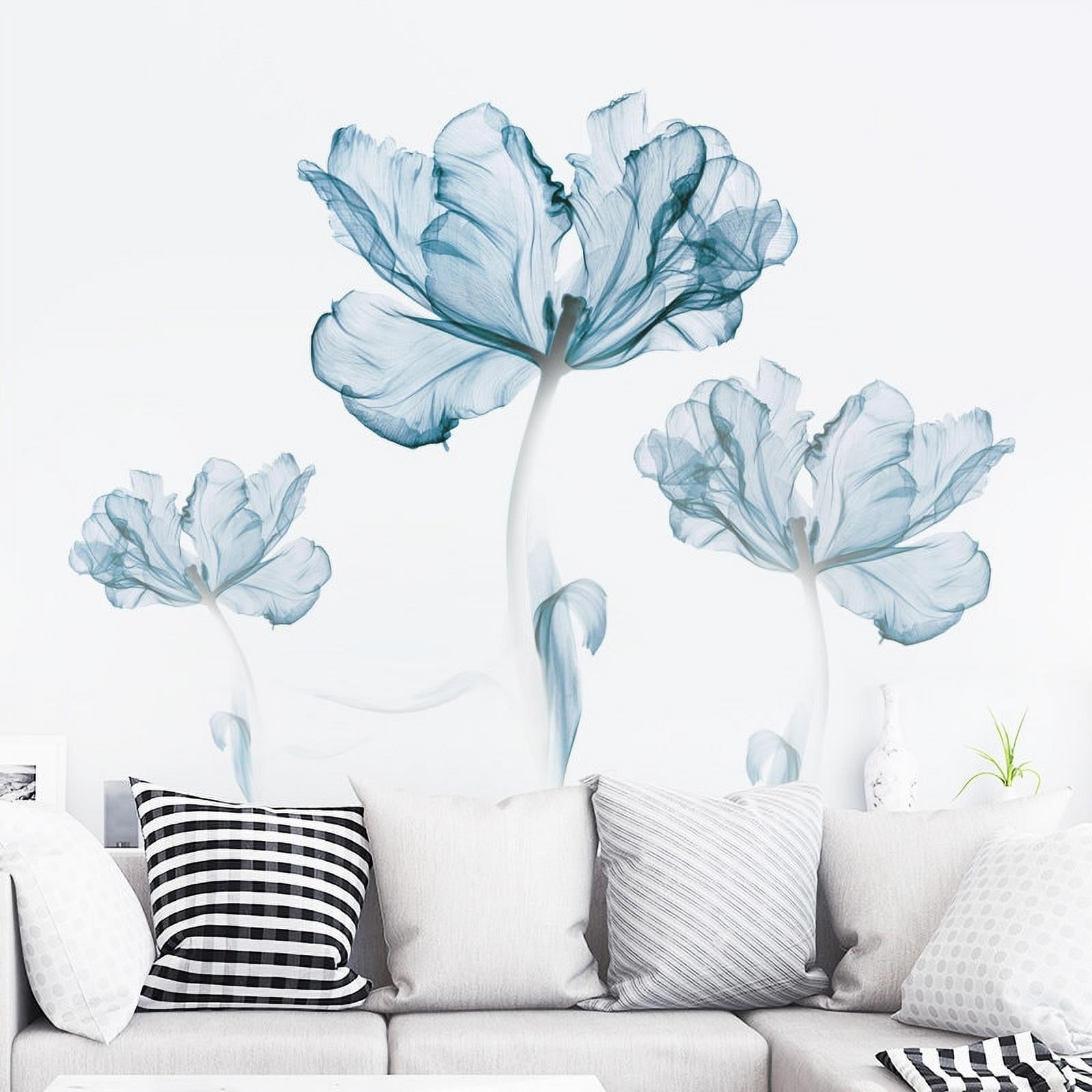 110x180cm Large Blue Lotus Flower Vinyl Wall Sticker Poster Living Room Bedroom Home Decor Decals Stikers Mural Art Wallpaper