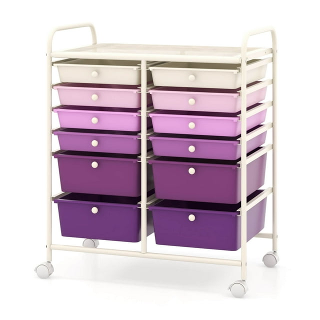 Costway Chariot de Rangement Roulant à 12 Tiroirs, Organisateur avec 2 Tailles de Tiroirs en Plastique, Violet Macaron