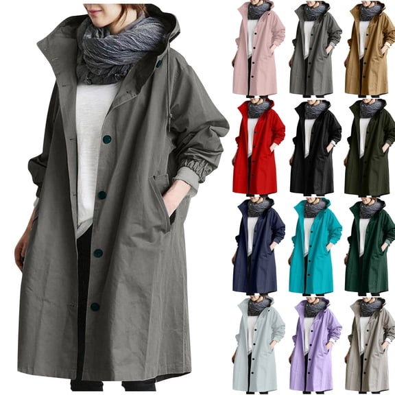 Rain Jacket for Women 2026 Windbeaker Waterproof Poncho Lightweight Long Hooded Coat Fashion Travel ,S,#01 Dark Gray