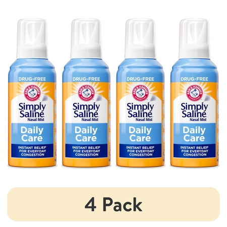 (4 pack) ARM & HAMMER Simply Saline Daily Care Drug-Free Nasal Spray for Congestion Relief, 4.5 oz