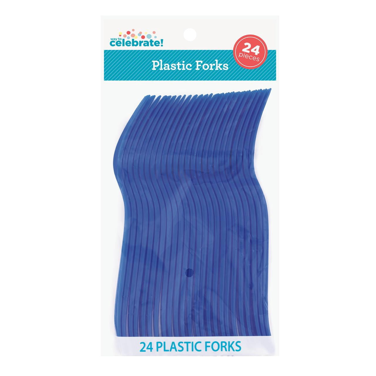 (6 pack) 24 Count Blue Disposable Plastic Forks by Way To Celebrate