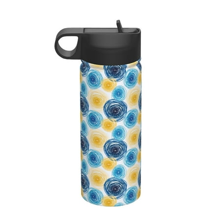 

Salouo Circular Pattern 18 oz Water Bottle With Straw Stainless Steel Sports Water Cup Flask Wide Mouth Travel Thermal Mug for Home Office Car