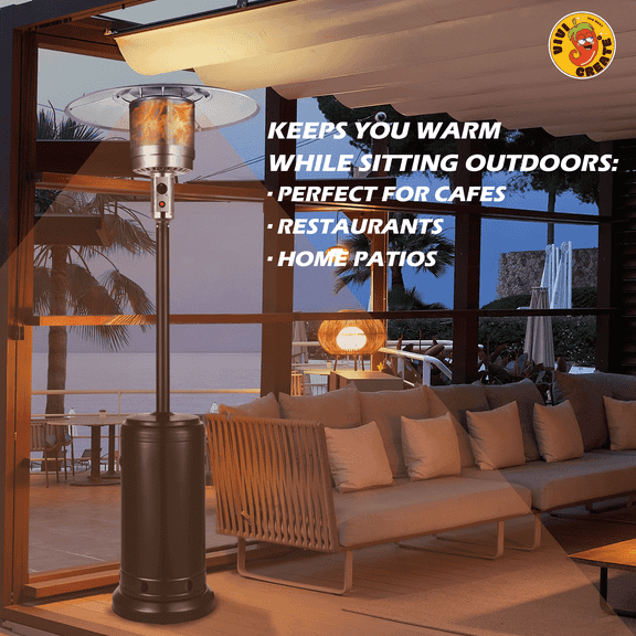 Vivicreate 48,000 BTU Outdoor Patio Heater, Commercial Grade Stainless Steel Propane Heater with Double-Layer Burner, Triple Safety Protection and Wheels for Home, Garden, and Restaurant Use
