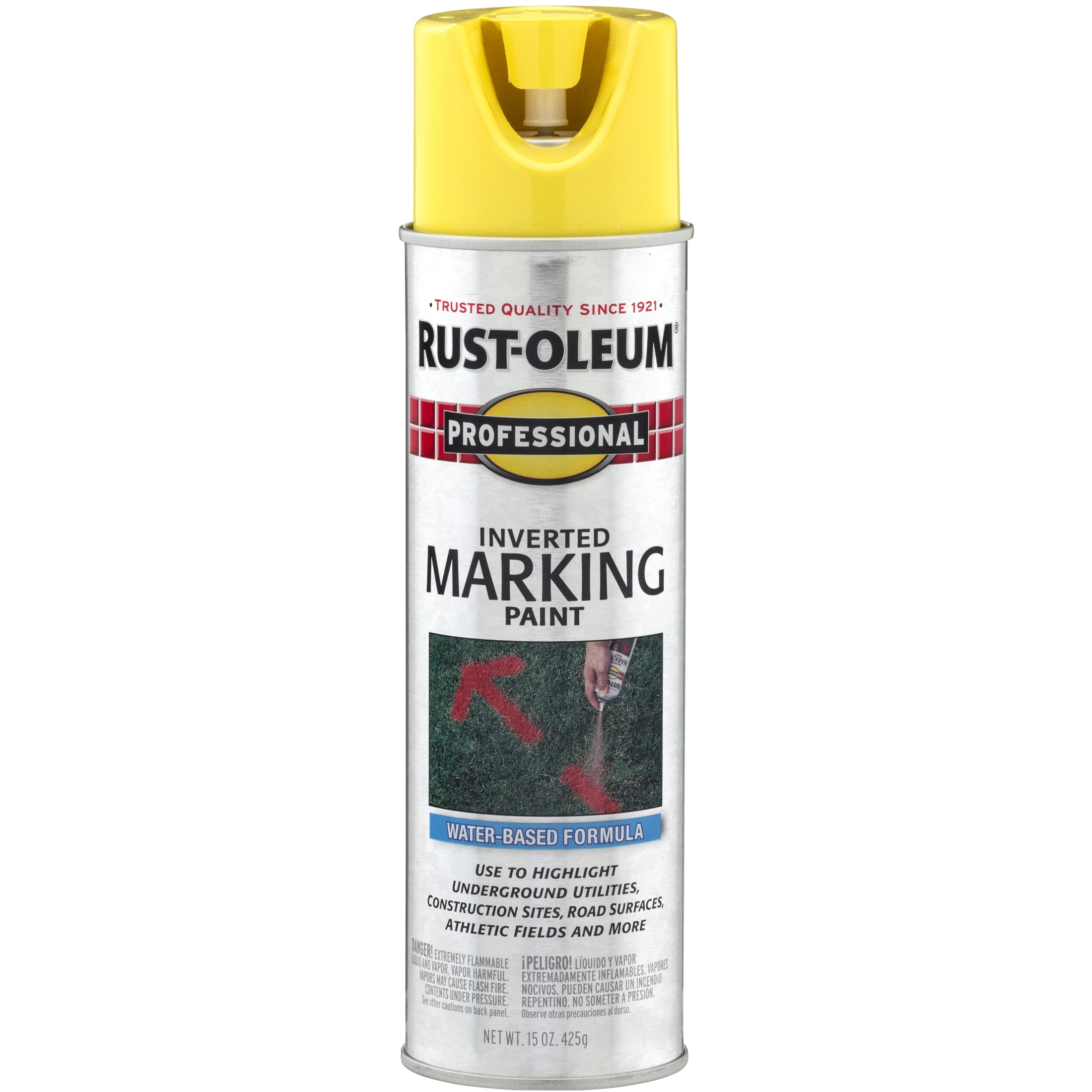 (12 pack) 6 Pack, High Visibility Yellow, Rust-Oleum Professional Inverted Marking Paint Spray-2544838, 15 oz